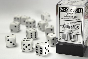 CHESSEX 12D6 White/Black Dice image 0